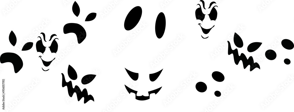 Elegant Halloween Ghost Face Vector Typography, Invitation Set Vector Illustration for Gift Card, Vouchers, Brochure Elegant Halloween Ghost Face Vector Typography, Invitation Set Vector Illustration for Gift Card, Vouchers, Brochure