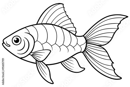 Goldfish line art isolated on a white background 
