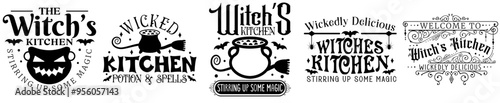 Vibrant Halloween Kitchen Sign Bundle Calligraphic Lettering, Phrases Pack Vector Illustration for Motion Graphics, Printing Press, Sticker