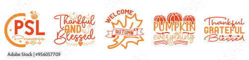 Vibrant Fall Design Bundle Typographic Emblems, Phrases Collection Vector Illustration for Motion Graphics, Wrapping Paper, Advertising