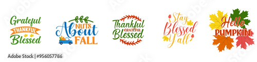 Simple Fall Bundle Typography, Phrases Set Vector Illustration for Decal, Brochure, Packaging