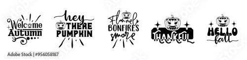 Cute Fall Bundle Quotes, Trendy Retro Style Illustration Collection Vector Illustration for Label, Announcement, Banner