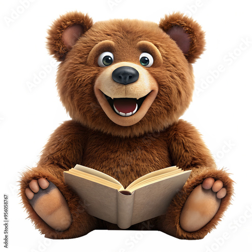 Reading Bear Illustration - Adorable Book-Loving Animal