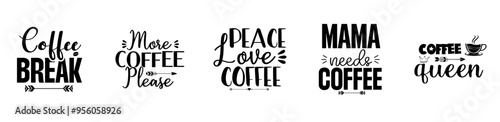 Elegant Coffee Bundle Calligraphic Lettering, Trendy Retro Style Illustration Bundle Vector Illustration for Label, Poster, Advertising