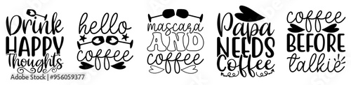 Elegant Coffee Bundle Phrases, Typographic Emblems Bundle Vector Illustration for Sticker, Presentation, Infographic