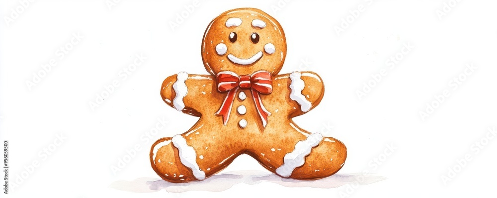 Obraz premium A Christmas gingerbread man, with icing details, smiling face, traditional look, isolated on white background