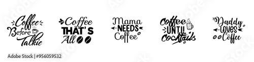 Minimalist Coffee Bundle Typographic Emblems, Invitation Set Vector Illustration for Sticker, T-Shirt Design, Magazine