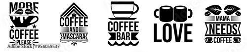 Colourful Coffee Bundle Trendy Retro Style Illustration, Calligraphy Set Vector Illustration for Flyer, Bookmark, Brochure