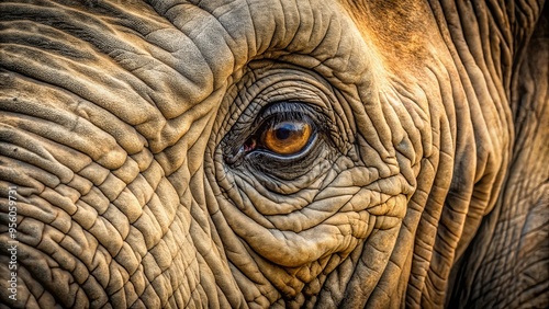 Close-up shot of an elephant's eye showing intricate details and textures