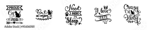 Elegant Cat Bundle Cat Design Calligraphy, Quotes Collection Vector Illustration for Presentation, Magazine, Printable