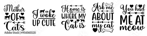 Vibrant Cat Bundle Calligraphic Lettering, Quotes Bundle Vector Illustration for Announcement, Greeting Card, T-Shirt Design