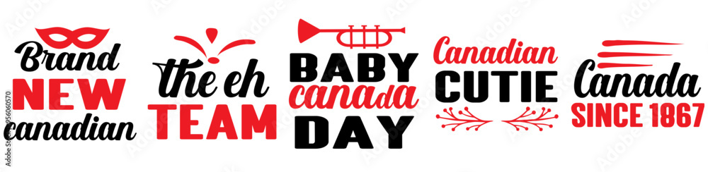 Minimal Canada Day Bundle Inscriptions, Quotes Bundle Vector Illustration for Sticker, Stationery, Announcement