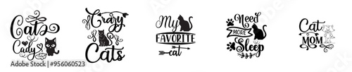 Elegant Cat Quotes Bundle Cat T Quotes, Calligraphy Bundle Vector Illustration for Infographic, Stationery, Sticker