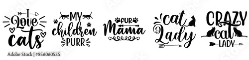 Decorative Cat Bundle Labels And Badges, Calligraphy Set Vector Illustration for Presentation, Gift Card, Vouchers