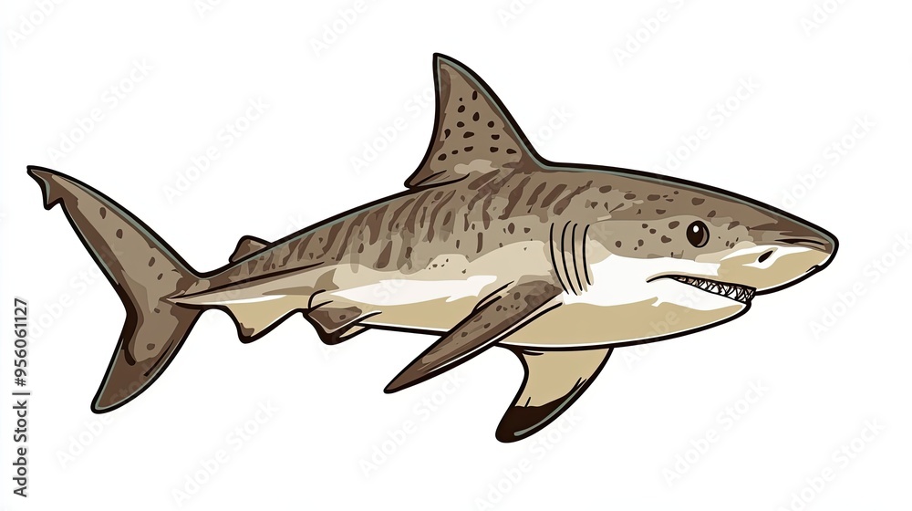 Naklejka premium A Cartoon Illustration of a Tiger Shark with Sharp Teeth