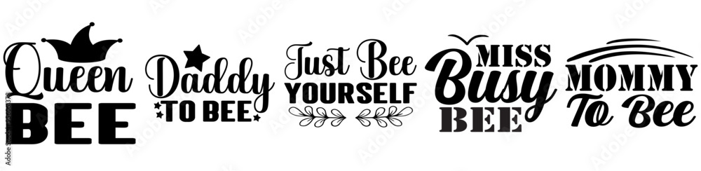 Fototapeta premium Minimal Bee Bundle Labels And Badges, Hand Lettering Collection Vector Illustration for Sticker, Advertisement, Greeting Card