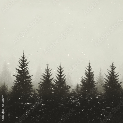 Dark Winter Forest with Snowfall