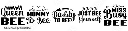 Minimalist Bee Bundle Typography, Calligraphic Lettering Collection Vector Illustration for Stationery, Greeting Card, Packaging