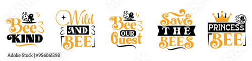Creative Bee Bundle Inscriptions, Trendy Retro Style Illustration Bundle Vector Illustration for Icon, Flyer, Advertisement