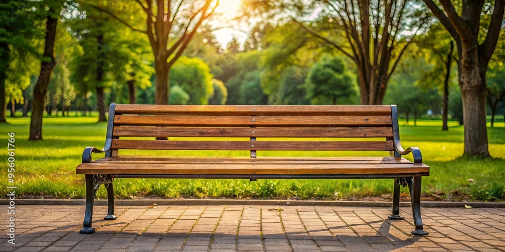 Close-up shot of a wooden bench in a park Close-up shot of a wooden bench in a park