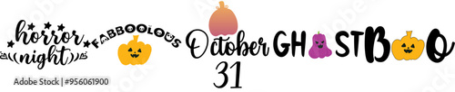 Simple Halloween Text Cut Typography, Quotes Pack Vector Illustration for T-Shirt Design, Packaging, Printable