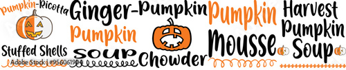 Colourful Pumpkin Bundle Typography, Hand Lettering Collection Vector Illustration for Flyer, Banner, Poster