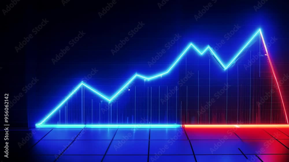 A vibrant digital graphic showcases a glowing line chart on a dark background. A blue line indicates upward trends, while a red line shows declines, emphasizing financial analysis and market trends. A vibrant digital graphic showcases a glowing line chart on a dark background. A blue line indicates upward trends, while a red line shows declines, emphasizing financial analysis and market trends.