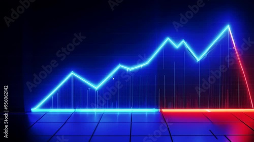 Wallpaper Mural A vibrant digital graphic showcases a glowing line chart on a dark background. A blue line indicates upward trends, while a red line shows declines, emphasizing financial analysis and market trends. Torontodigital.ca