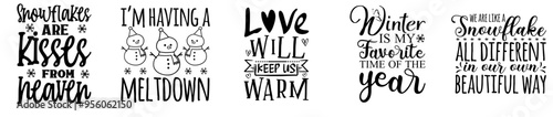 Minimalist Winter Design Bundle Typographic Emblems, Hand Lettering Set Vector Illustration for Vouchers, Infographic, Greeting Card