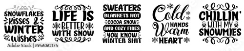 Elegant Winter Bundle Phrases, Typographic Emblems Bundle Vector Illustration for Postcard, Infographic, Logo