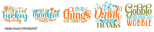 Vibrant Thanksgiving Bundle Typographic Emblems, Typography Bundle Vector Illustration for Brochure, Banner, Magazine
