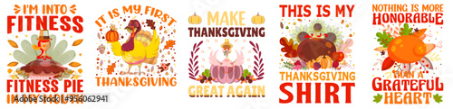 Minimal Thanksgiving Tshirt Bundle Calligraphic Lettering, Phrases Pack Vector Illustration for Label, Magazine, Banner