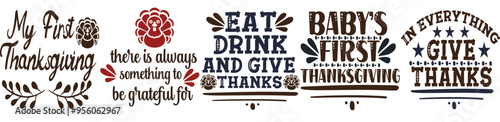 Simple Thanksgiving Bundle Quotes, Hand Lettering Bundle Vector Illustration for Stationery, Packaging, Advertisement