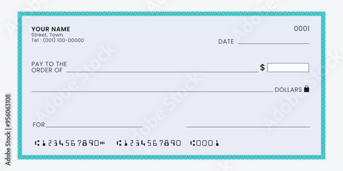 Blank bank cheque template. Check from checkbook for payment cash or voucher. Vector