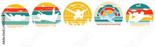 Minimalist Skydiving Tshirt Design Bundle Labels And Badges, Typography Pack Vector Illustration for Vouchers, Decal, Newsletter