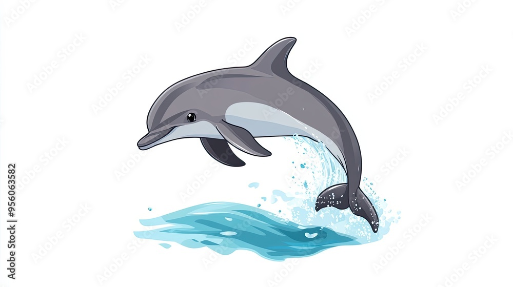 Fototapeta premium A Gray Dolphin Leaping from Ocean Water
