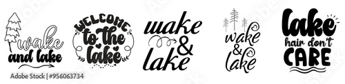 Colourful Lake Bundle Hand Lettering, Inscriptions Set Vector Illustration for Bookmark, Brochure, Stationery