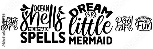 Colourful Mermaid Bundle Typography, Invitation Set Vector Illustration for Magazine, Packaging, Printable