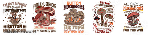 Creative Mushroom Tshirt Designs Bundle Calligraphy, Invitation Bundle Vector Illustration for Holiday Cards, T-Shirt Design, Book Cover