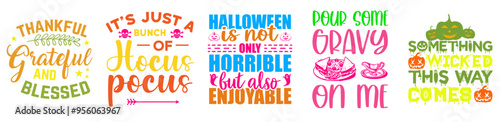 Vibrant Halloween Tshirt Design Bundle Trendy Retro Style Illustration, Phrases Collection Vector Illustration for Sticker, Advertisement, Infographic