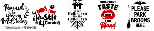 Minimal Halloween Quotes Typographic Emblems, Invitation Collection Vector Illustration for Stationery, Banner, Postcard