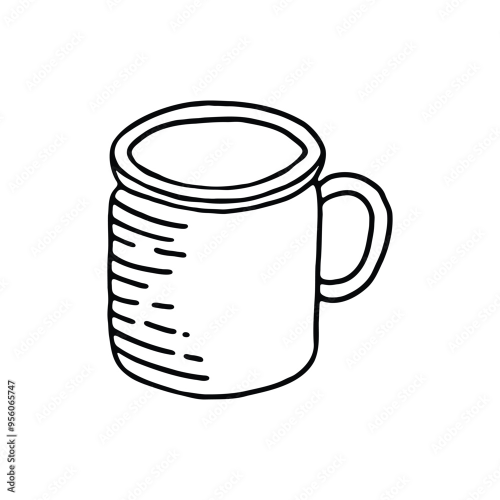 A black and white line drawing of a simple mug with a handle. A black and white line drawing of a simple mug with a handle.