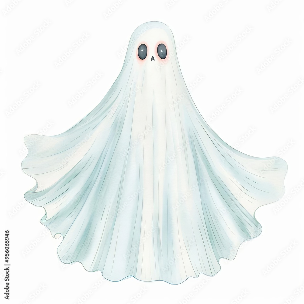 A ghost in a spooky costume, floating at midnight, watercolor illustration, isolated on white background A ghost in a spooky costume, floating at midnight, watercolor illustration, isolated on white background