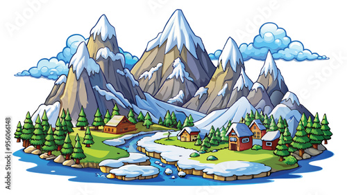 snow mountains landscape isolated on white background vector art illustration