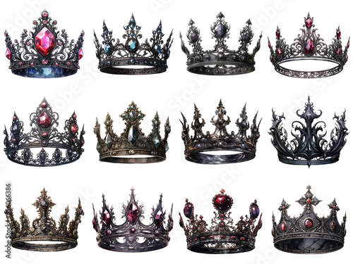 Twelve ornate crowns with various jewel embellishments