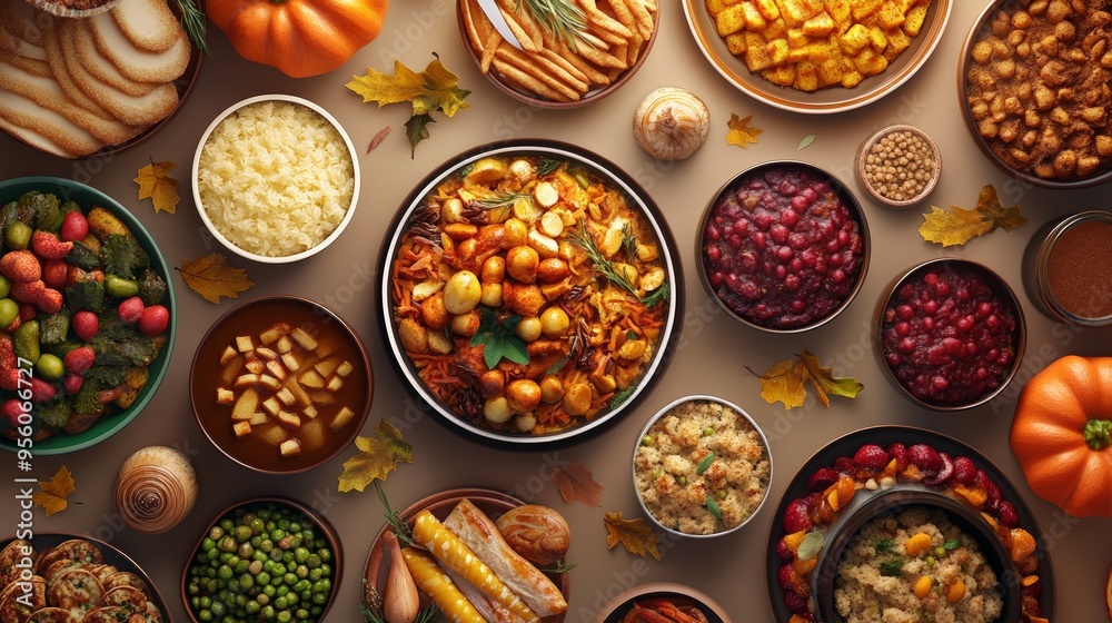Thanksgiving feast, diverse dishes Thanksgiving feast, diverse dishes