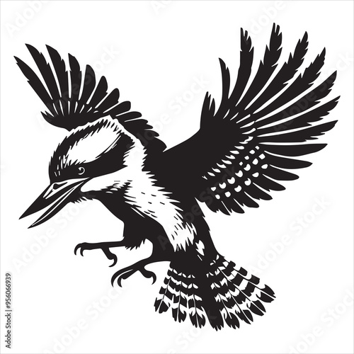 Basic Dacelo novaeguineae Clipart - Black and White Kookaburra Illustration photo