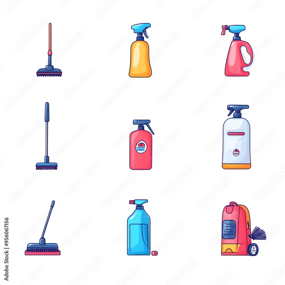 Flat Gradient Icons of Essential Cleaning Supplies for Household Upkeep Flat Gradient Icons of Essential Cleaning Supplies for Household Upkeep