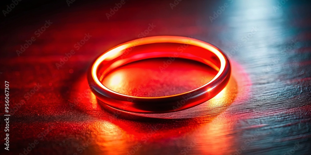 A close-up shot of a red-lit ring glowing on a surface creating a radiant effect A close-up shot of a red-lit ring glowing on a surface creating a radiant effect