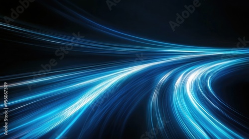 Abstract illustration of blue light motion trails, symbolizing speed and fluidity against a dark backdrop